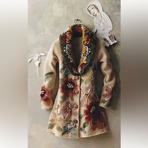 Anthropologie Sleeping On Snow Sweater Coat Hand Painted Poppies Size M Medium